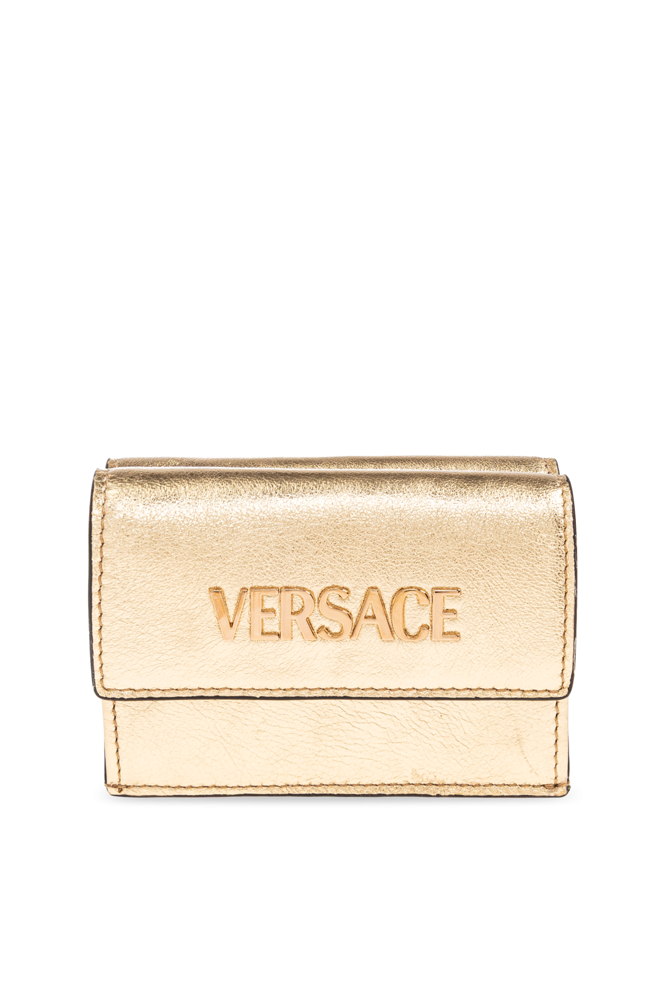 【関税＆送料込み】Versace Long Wallet With Logo Versace Logo Quilted Leather Long Zippered Wallet Ivory